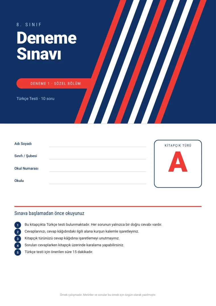 8. Sınıf Deneme Sınavı — Türkçe