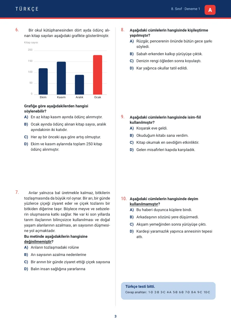 8. Sınıf Deneme Sınavı — Türkçe — önizleme 3